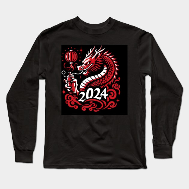 Year of the Dragon Stencil Long Sleeve T-Shirt by CyberDesign